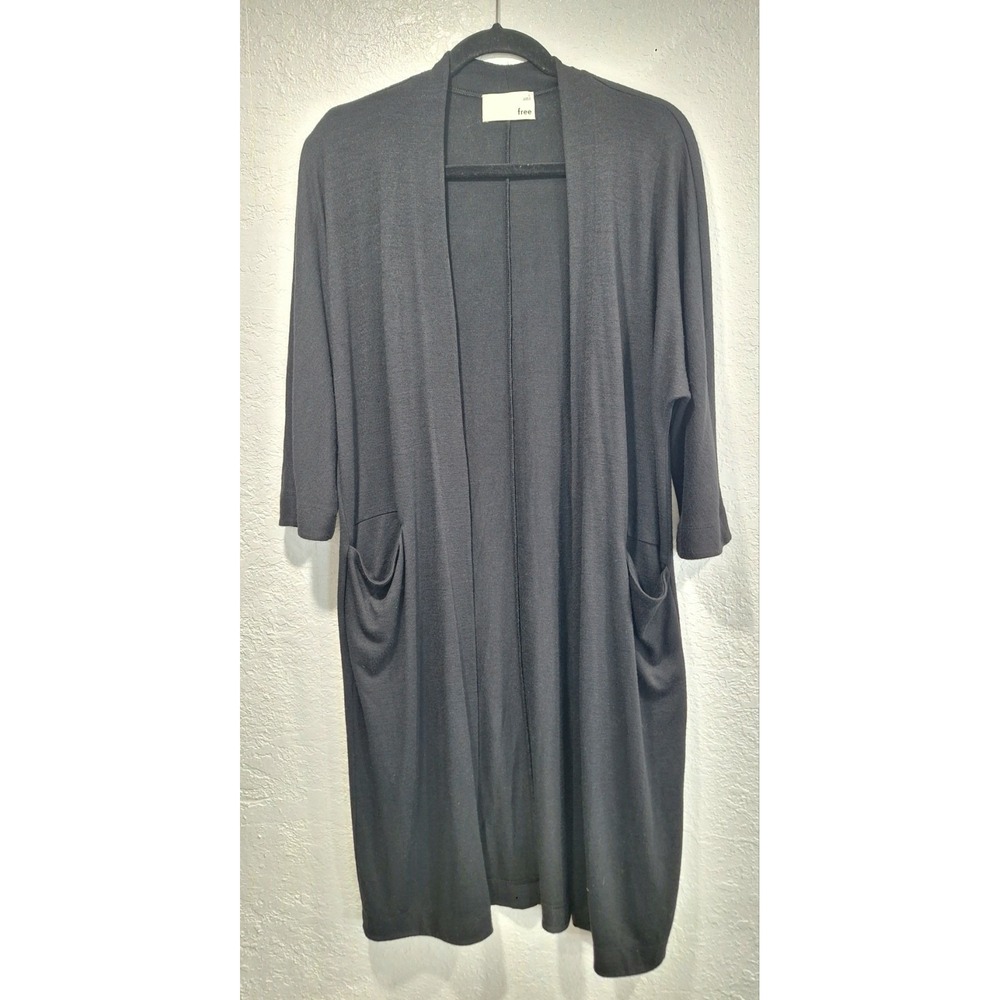 Wilfred Free‎ Aritzia Black Longline Duster Cardigan Pockets 3/4 Sleeve Small
